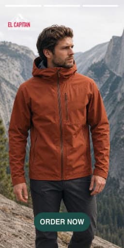 A full-bleed vertical Stories ad for El Capitan Outdoor Clothing with an Order Now action.